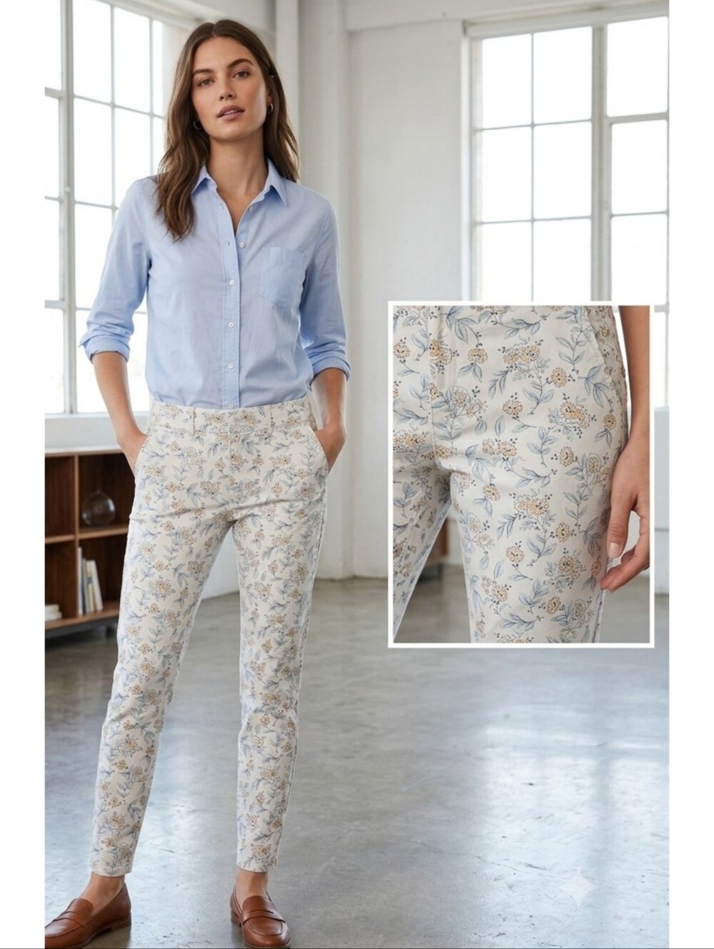 Loft Floral Chino Pants White Size 00P